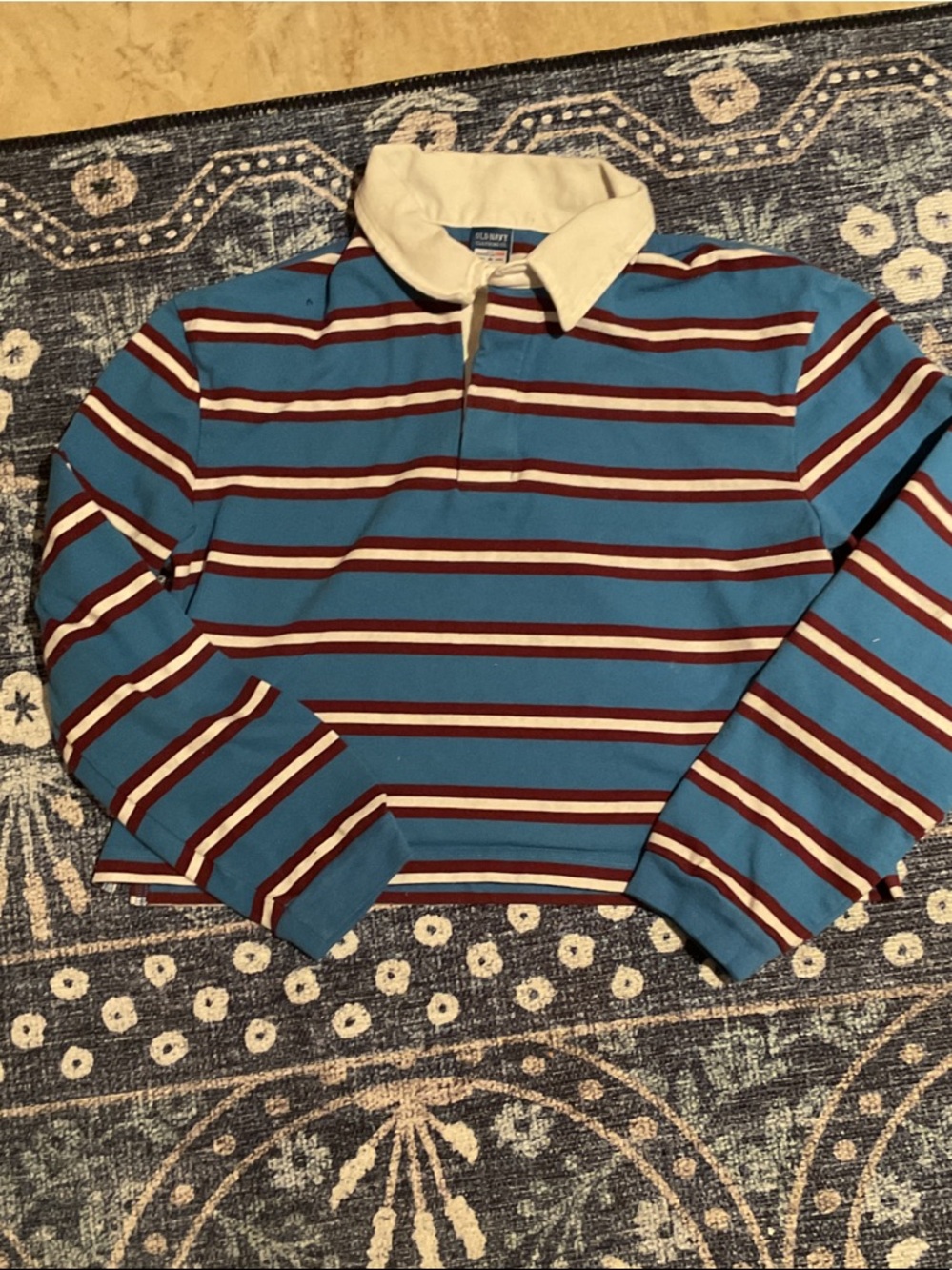 Old Navy Blue, Burgundy and White Striped Polo
